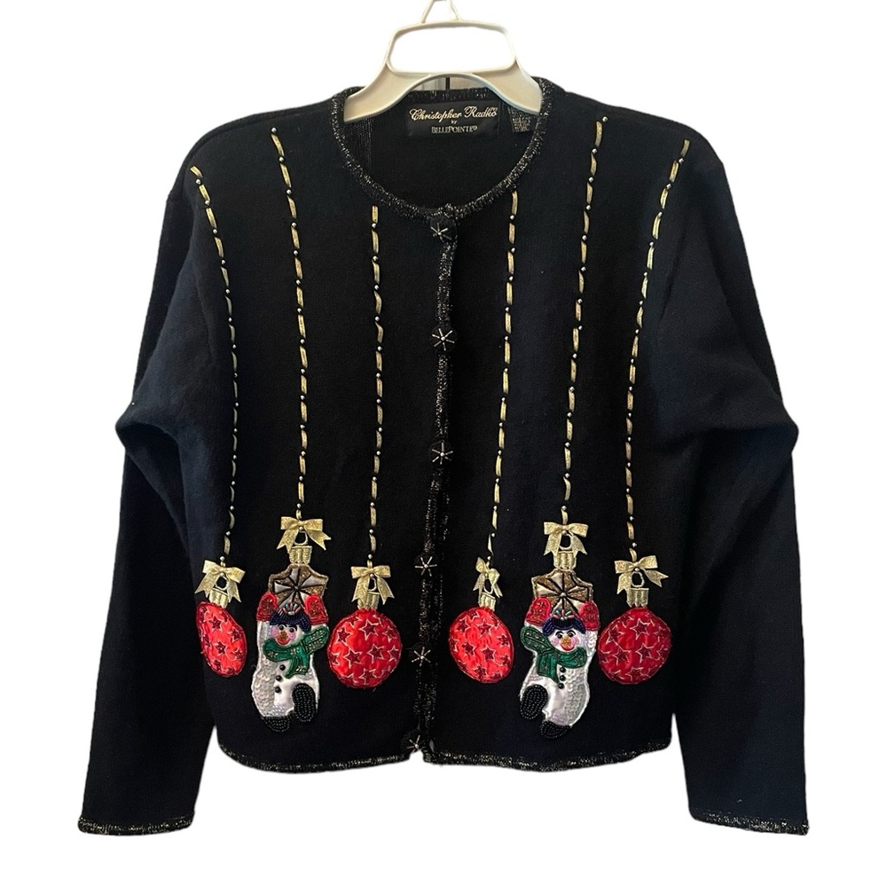 Bellepointe Christopher Radko black Christmas cardigan size S